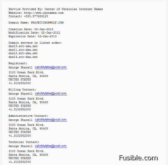 ProjectIronWolf.com Whois record