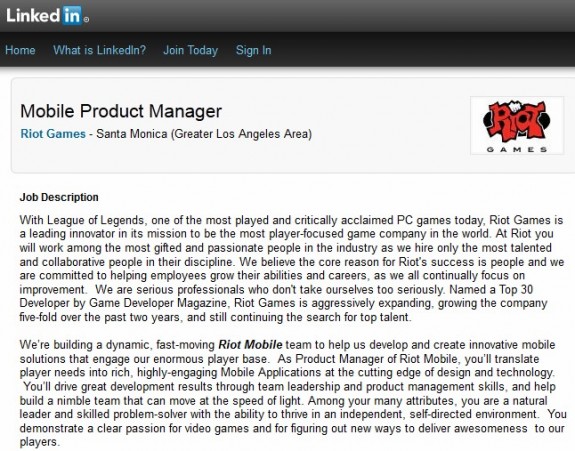 Riot Games mobile product manager job listing Riot Games mobile product manager job listing