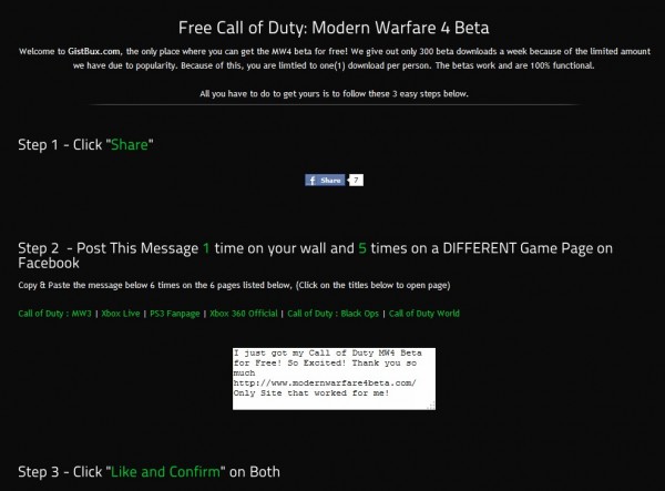 Fake Modern Warfare 4 Beta site